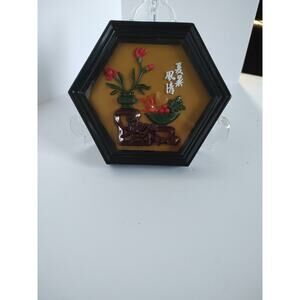 Vintage Shadow Box Wall Plaque Bonsai Scene Imitation Jade